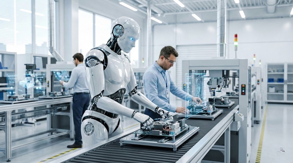 공장에서 일하는 AI 탑재 휴머노이드 로봇