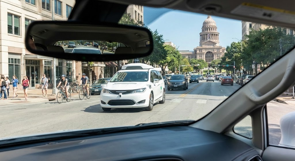 오스틴 거리를 달리는 웨이모 로보택시 – 우버와의 경쟁 구도 시각화