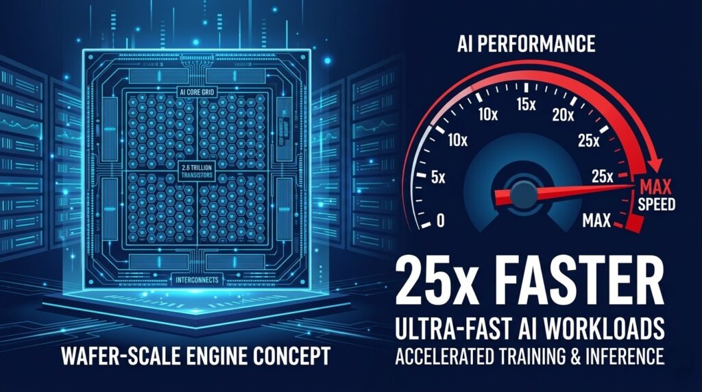 세레브라스 Wafer-Scale Engine AI 추론 칩 — AWS 데이터센터 배포 개념도