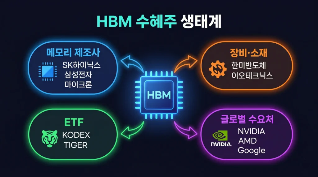 HBM 관련주 수혜주 생태계 지도 국내외 종목 ETF 정리