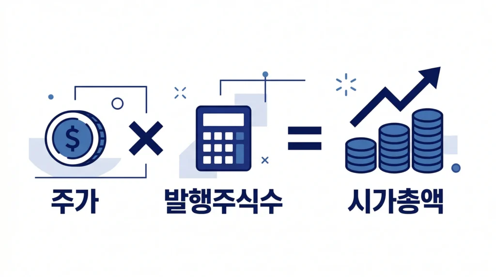 시가총액 계산법 공식 주가 곱하기 발행주식수 인포그래픽