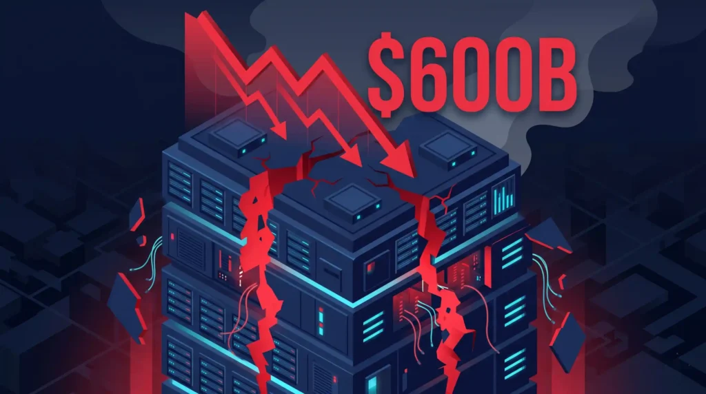 오픈AI 매출 목표 미달과 6000억 달러 데이터센터 부담 일러스트