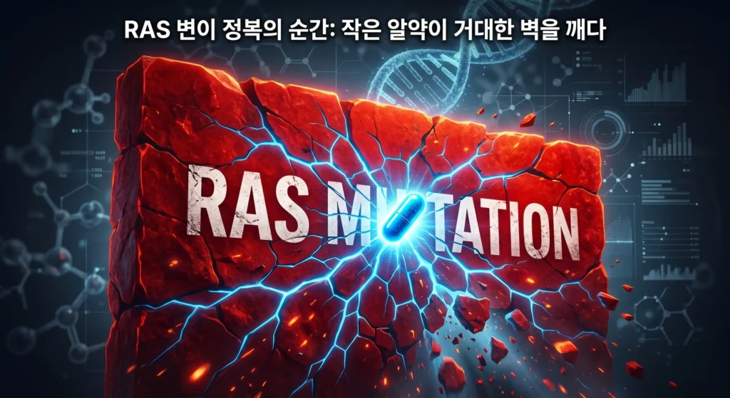 RAS 변이 벽을 깨는 췌장암 신약 다라소나십 개념도
