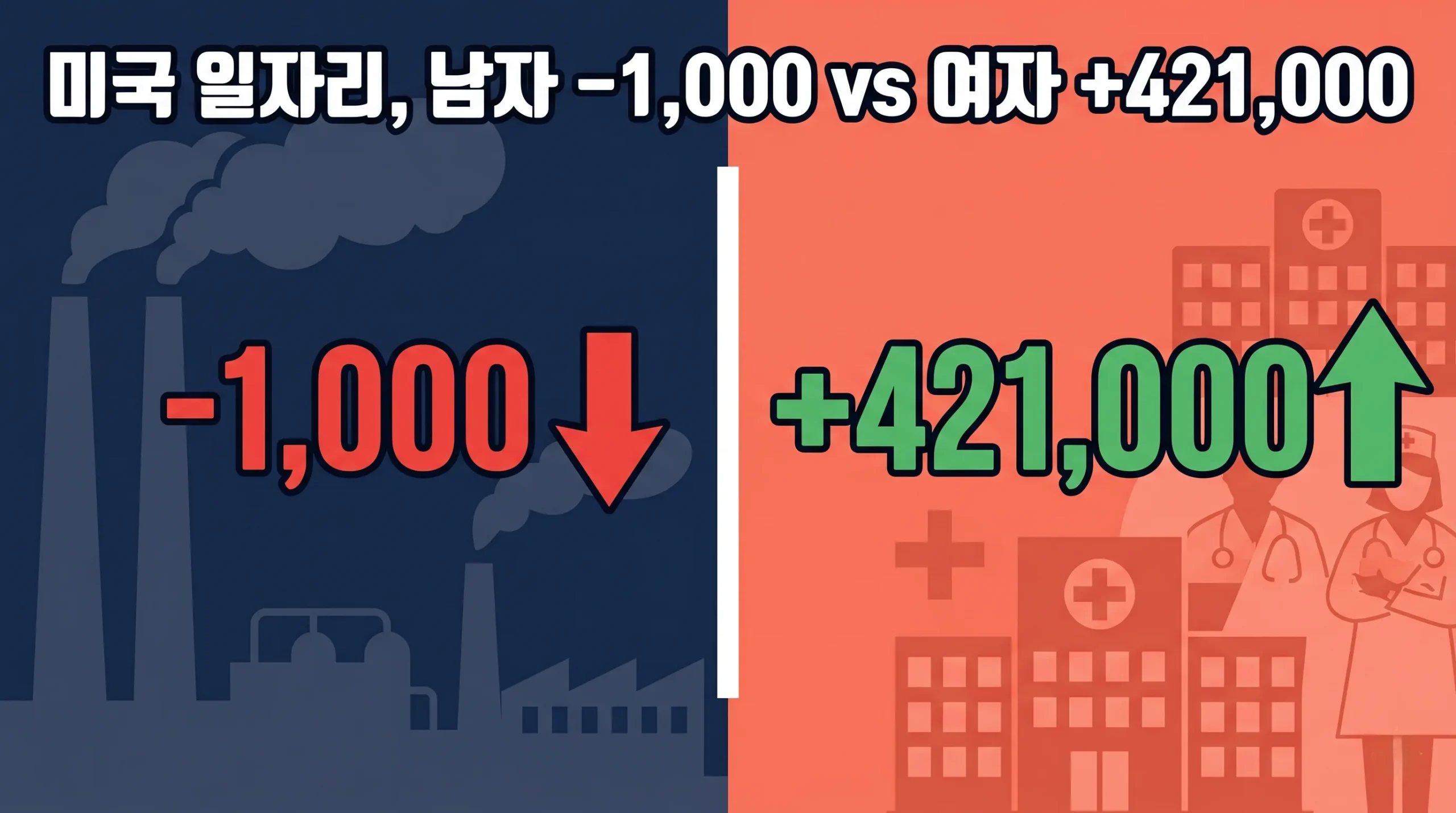 미국 고용지표 성별 일자리 변화 비교 그래픽